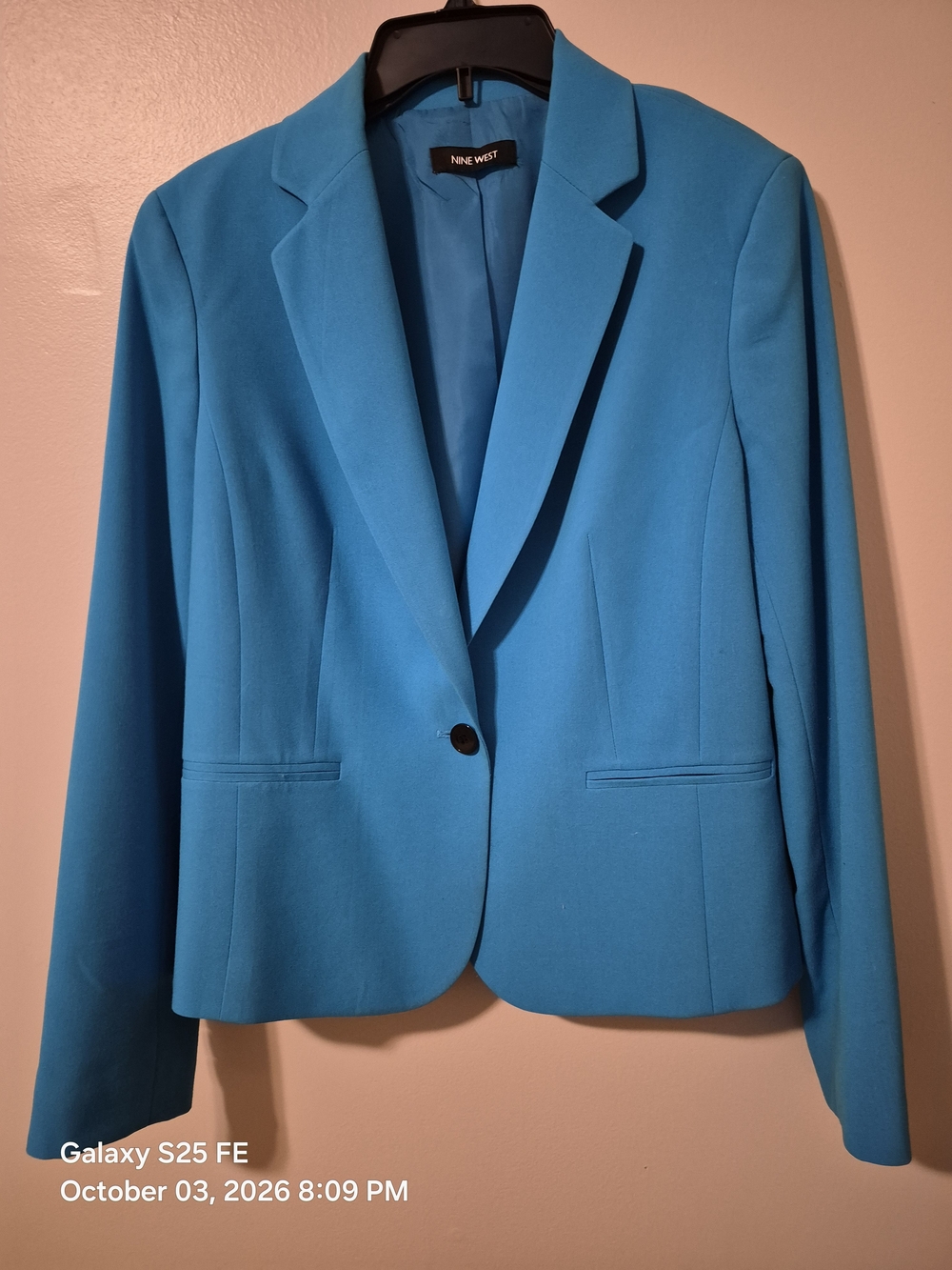Women's Size 8 Nine West Bright Turquoise Single-Button Lined Blazer